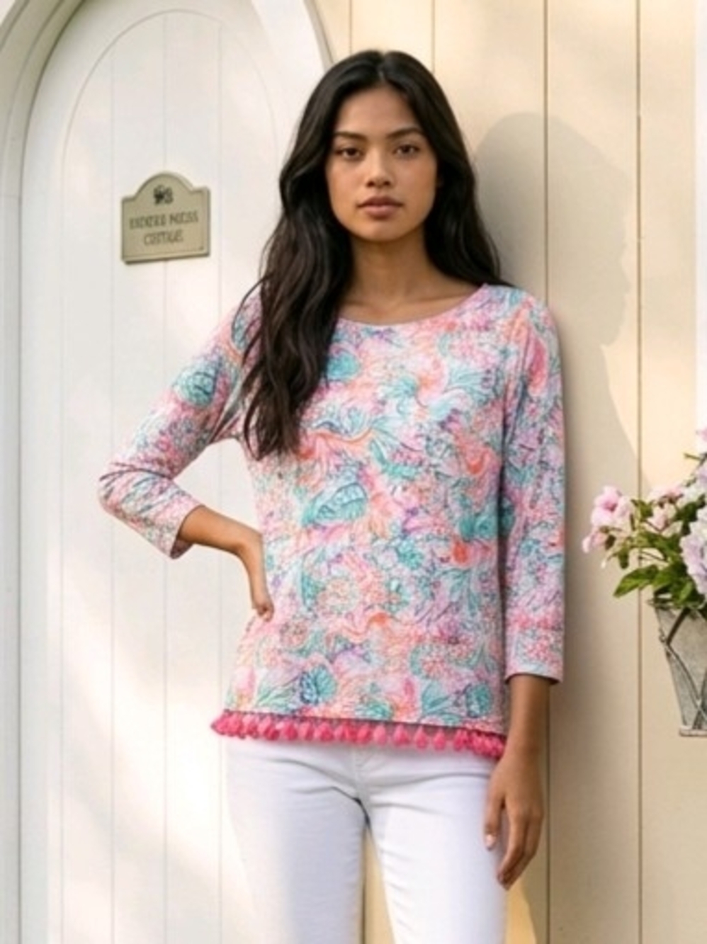 Lily Pulitzer Gypsea Pink, Orange, reen, Blue Tropical Leaf/Floral Print S